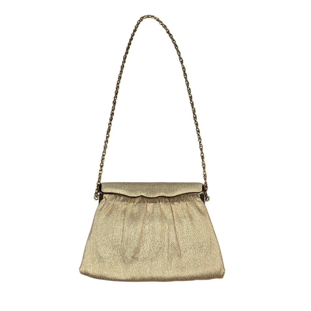 Andé Shoulder Bag Womens Small Gold Satin Glitter Chain Evening Purse Bag